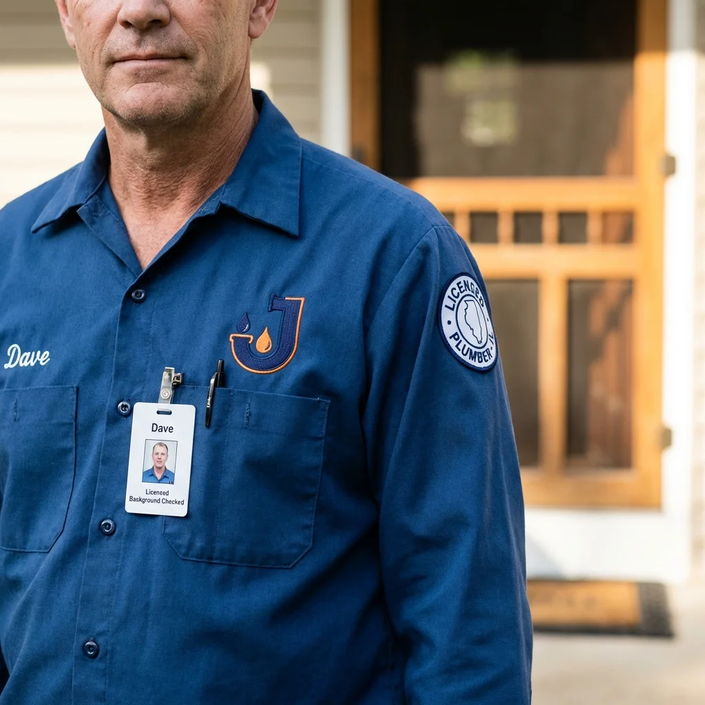 Licensed plumber showing ID badge in Corpus Christi, TX