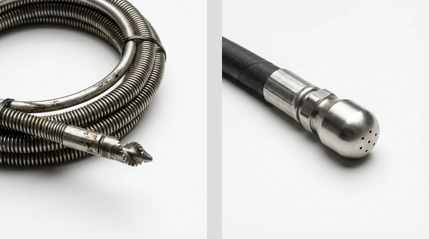 Drain snake cable and hydro jetting nozzle used for drain cleaning in Corpus Christi, TX
