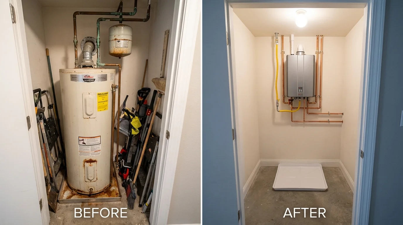 Tank water heater versus wall-mounted tankless unit comparison for Corpus Christi, TX homeowners