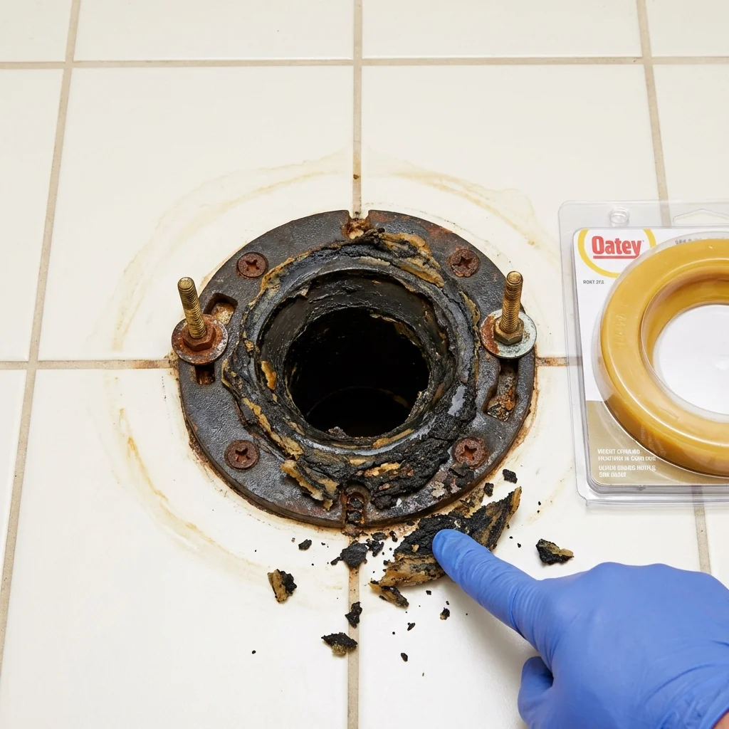 Failed wax ring showing water seepage at the base of a toilet in a Corpus Christi, TX home