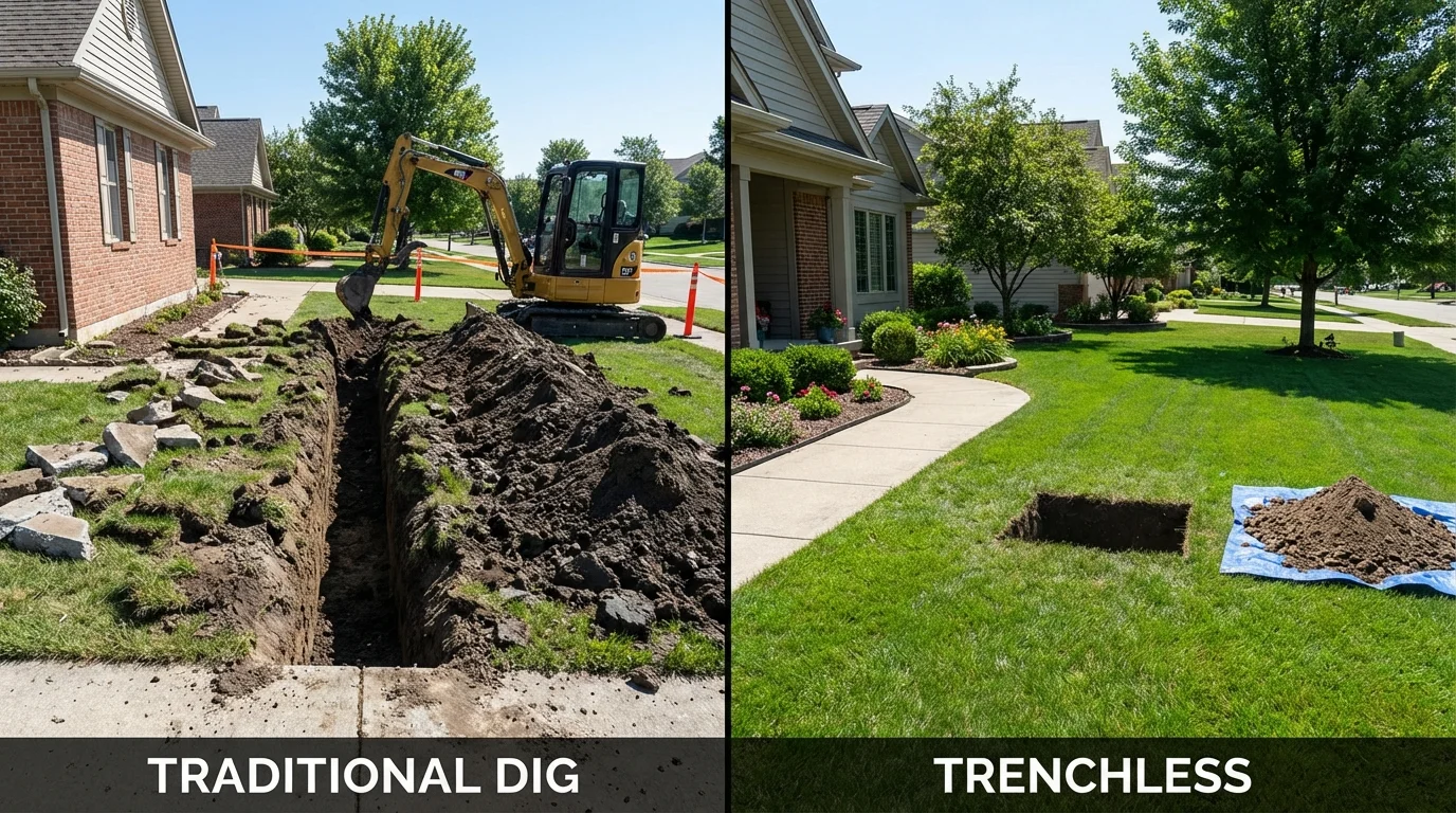 Trenchless sewer repair with minimal yard damage versus traditional excavation in Corpus Christi, TX